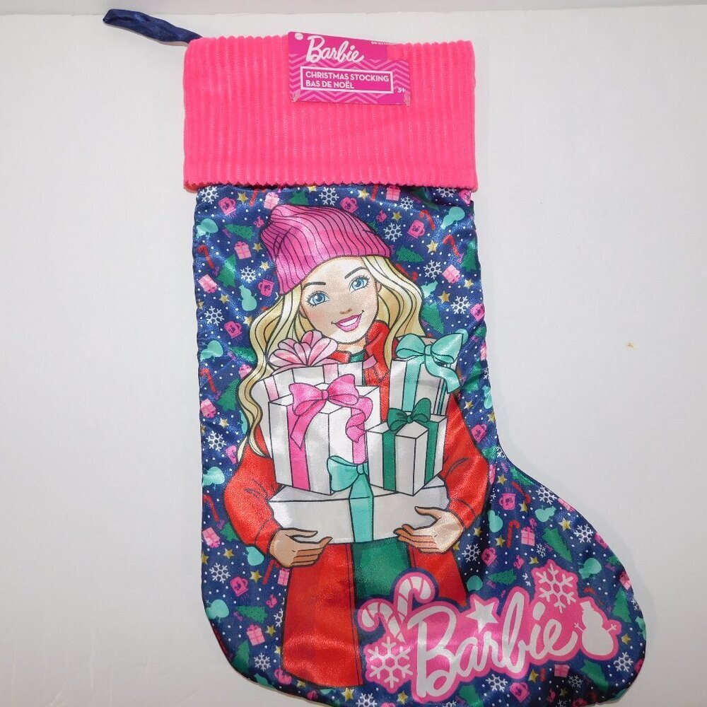 Barbie Holiday Christmas Stocking 2024 Mattel  - NEW Blue Pink Satin Corduroy